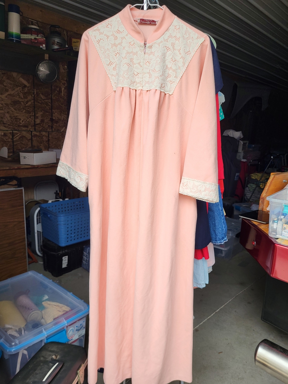 Vanity Fair Peach Nightgown with Cream Lace Yoke